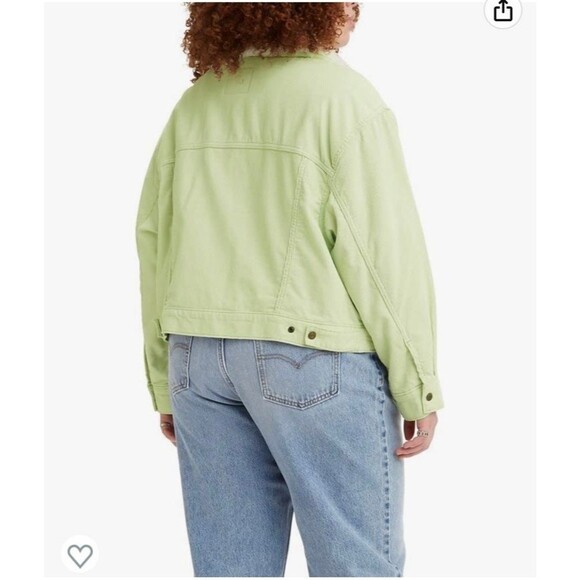 Levi's Jacket Women's 2X Plus Lime Green Sherpa Baby Baggy Trucker Coat  D1 - Picture 6 of 7